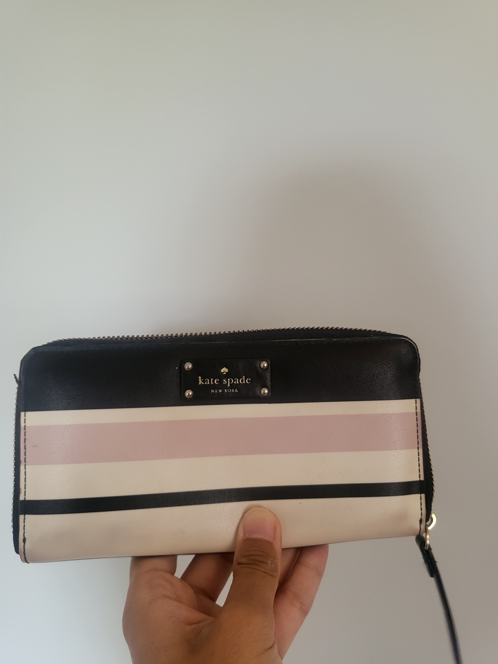 Kate spade New York Black & Pink Stripe Zip Wallet